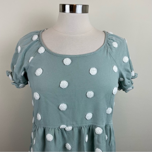 Blu Pepper Green White Polka Dot Blouse Top Bohemian Boho Casual Women Small - Picture 3 of 8
